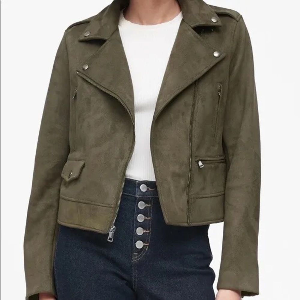 Banana Republic Moto Jacket Olive Faux Suede Women’s Medium